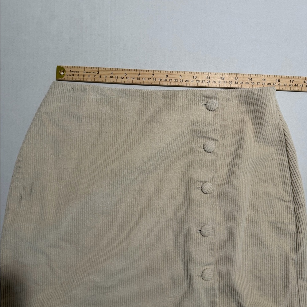 lulus brand beige corduroy skirt with buttons, women's large #1342 - Picture 4 of 5